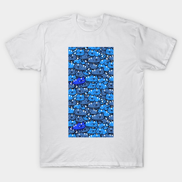 Doodle Cat Pattern Blue T-Shirt by VitaminRGB